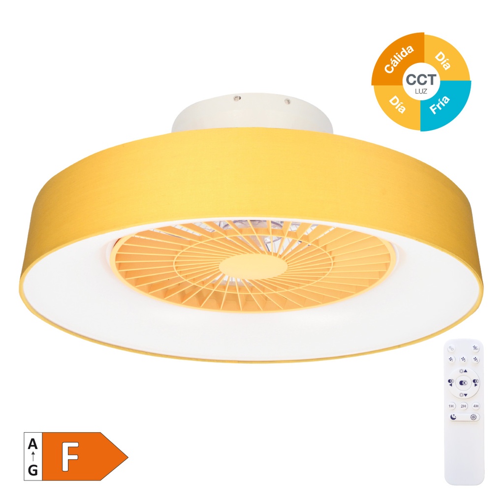 Ventilador techo Box Fan Niskot con luz CCT regulable y mando Ø57 Beige