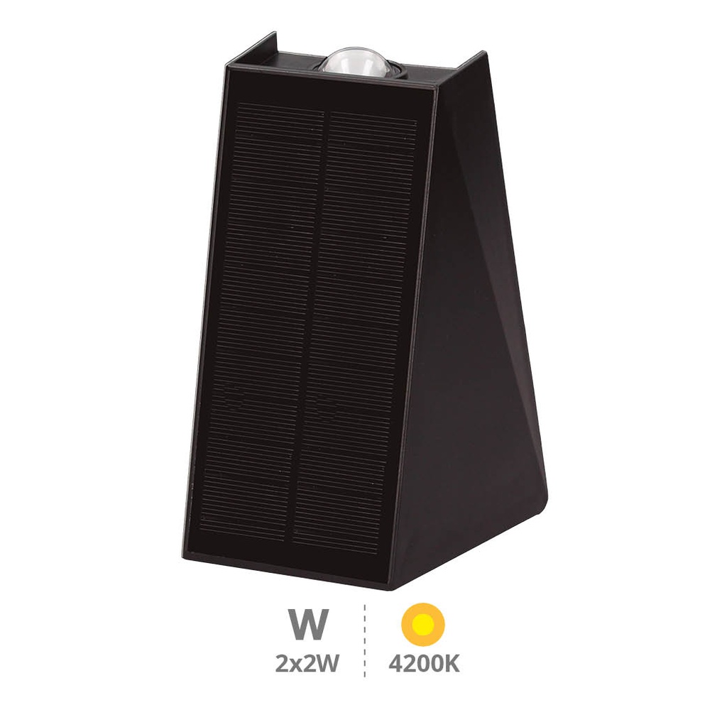 Aplique solar LED Jankia 2 x 2 W 4200 K Negro