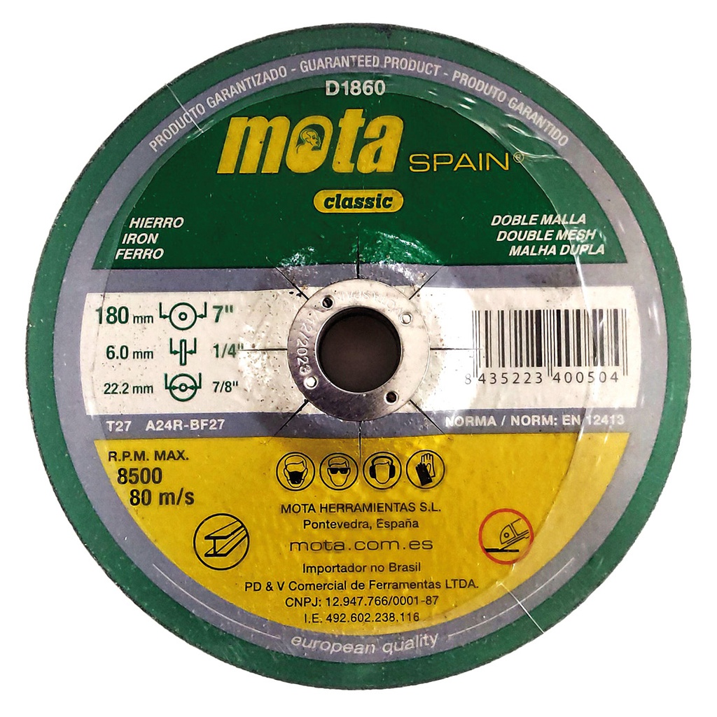 Pack of 5 grinding discs 180x6x22.23mm