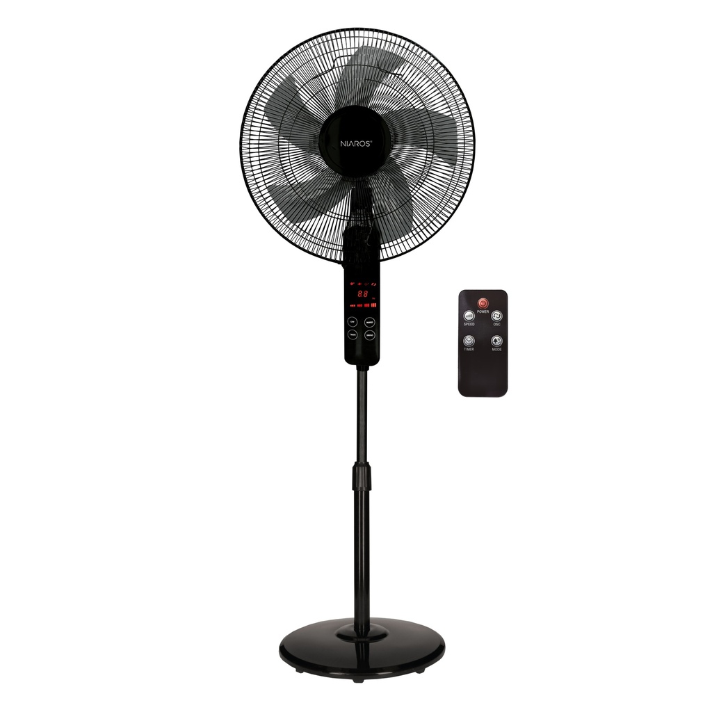 Ventilateur de pied avec commande et minuterie 43 cm 30 W moteur DC noir