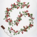 1,5M LED garland with green leaves and red berries decoration Warm White