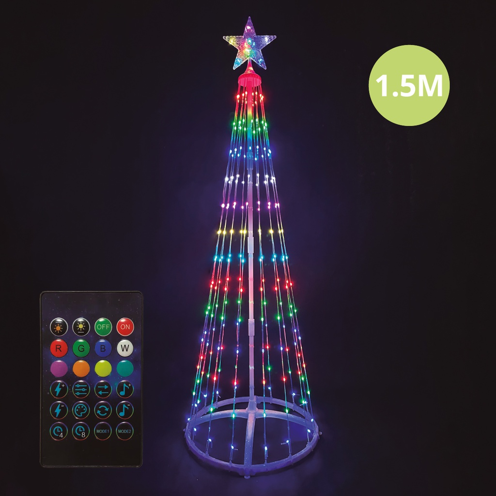 Árbol LED 1.5M USB + mando. 32 funciones. Luz RGB. IP44.