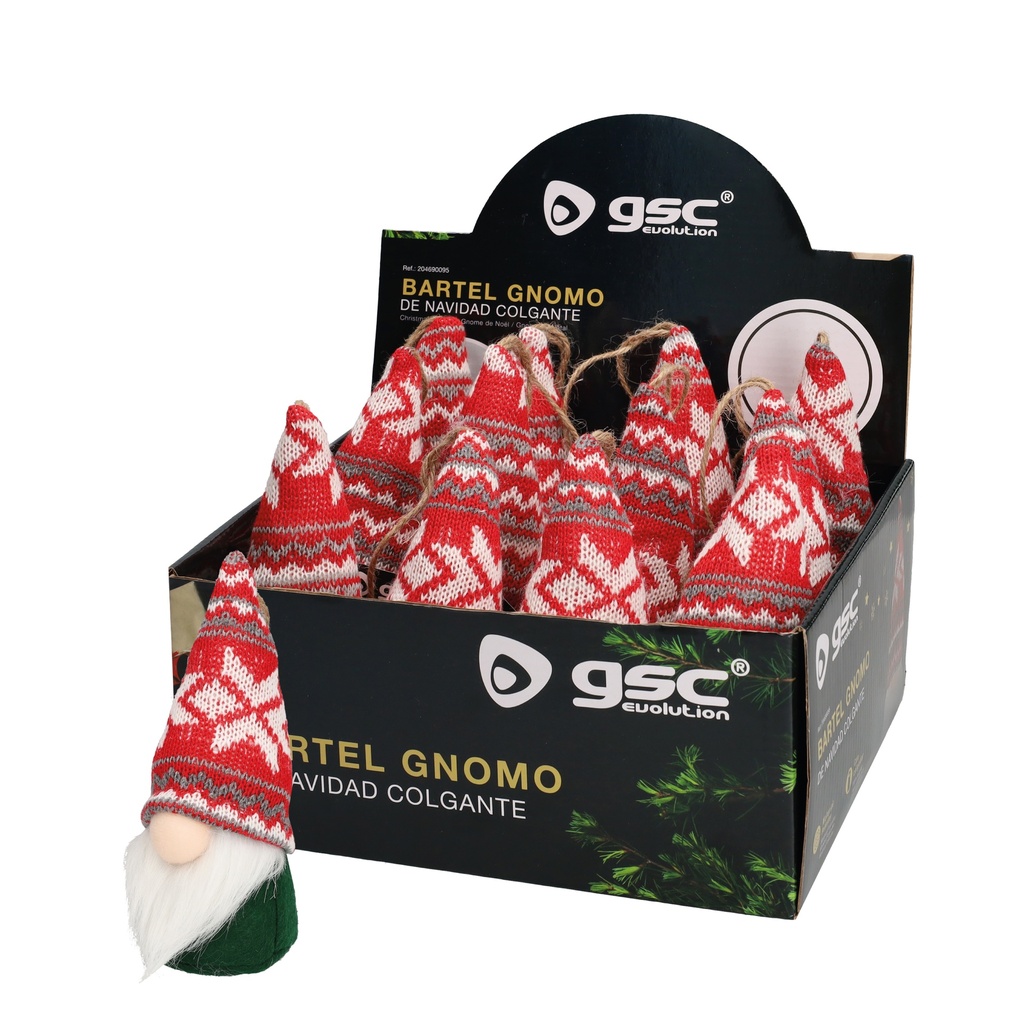 Gnomo de navidad colgante Bartel 18cm Rojo y verde - 12u caja exp