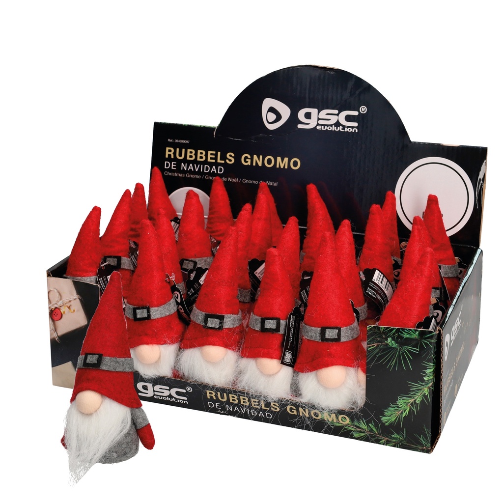 Gnomo de navidad Rubbels 13cm Rojo y gris - 24u caja exp