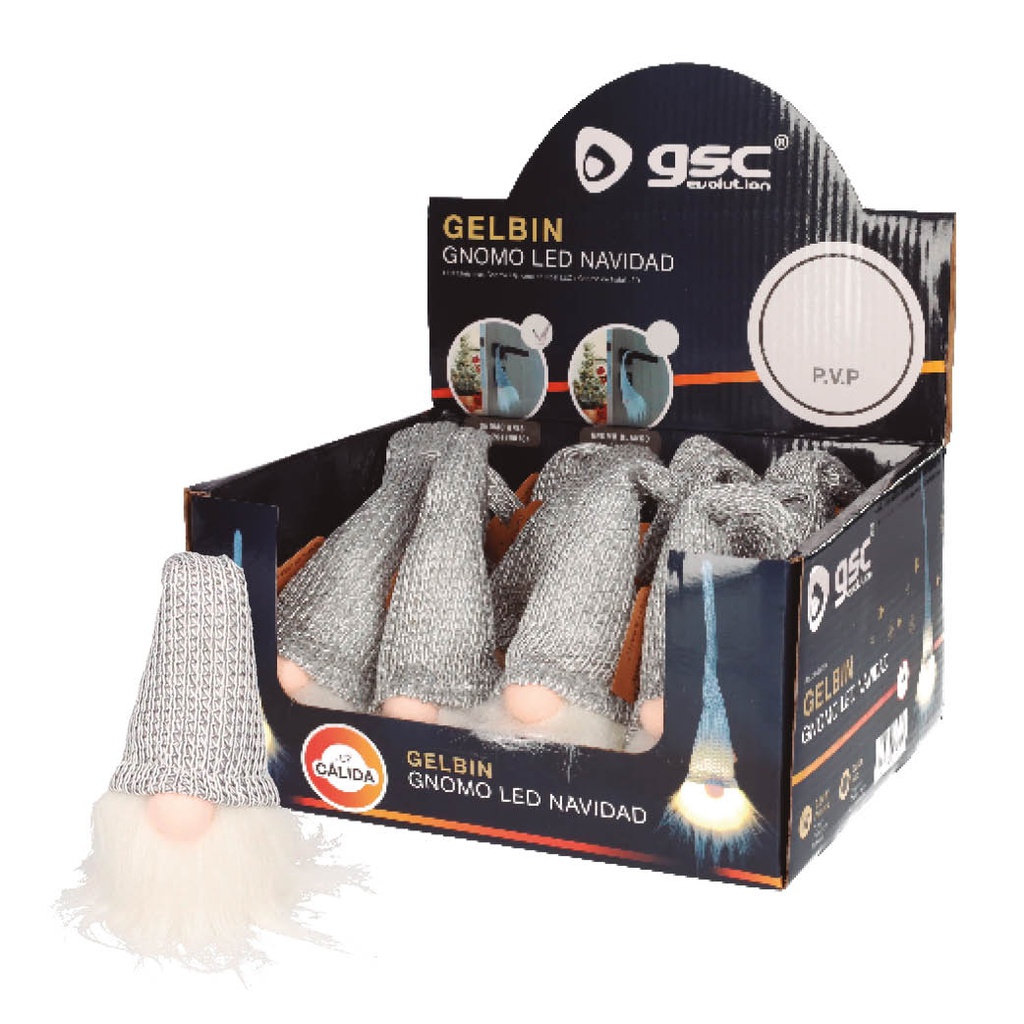 Gelbin Grey LED Christmas pending gnome 26cm 2xLR44 - 12pcs display