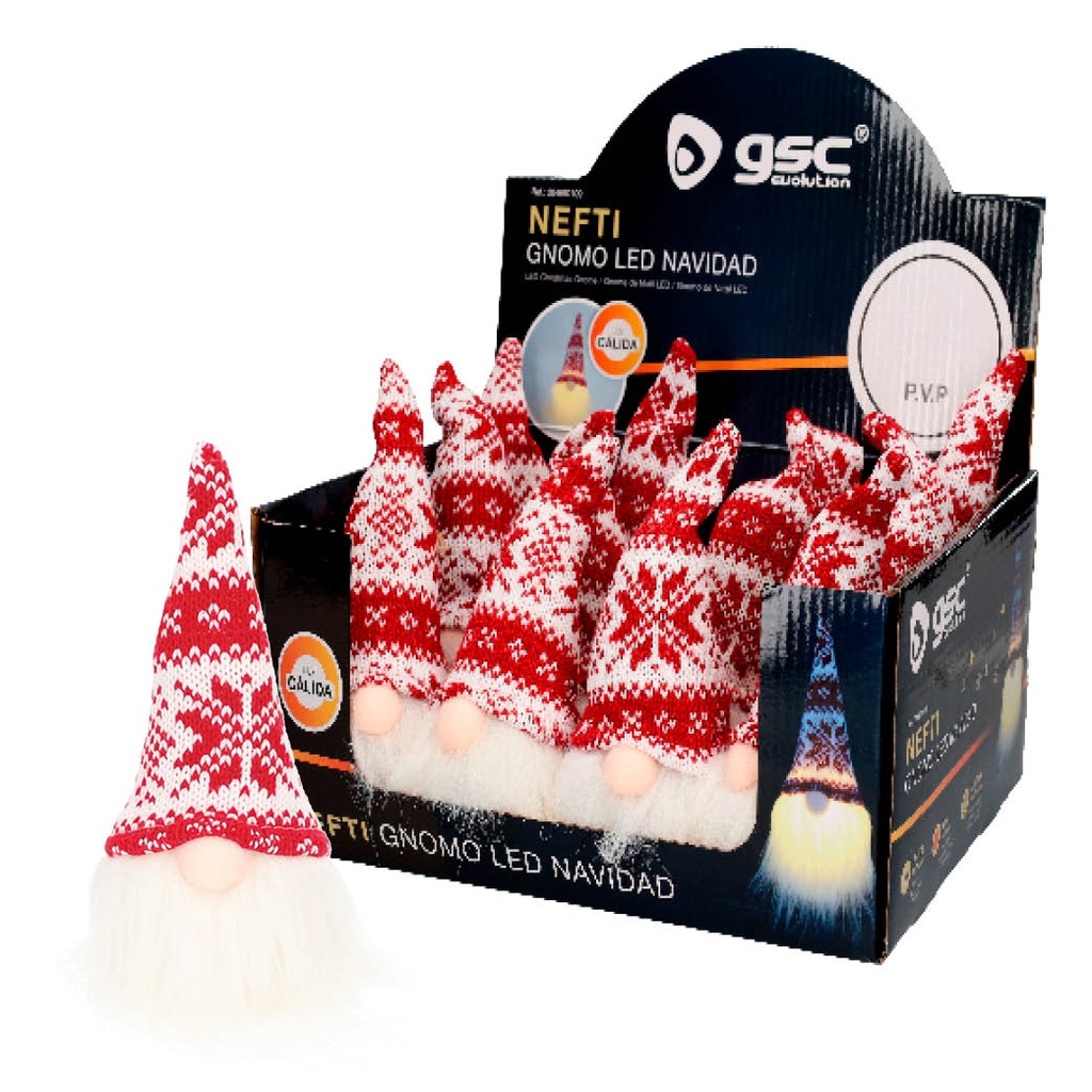 Gnomo de Natal LED Nefti 16 cm 2 x LR44 Vermelho e Branco – 12 un. caixa exp