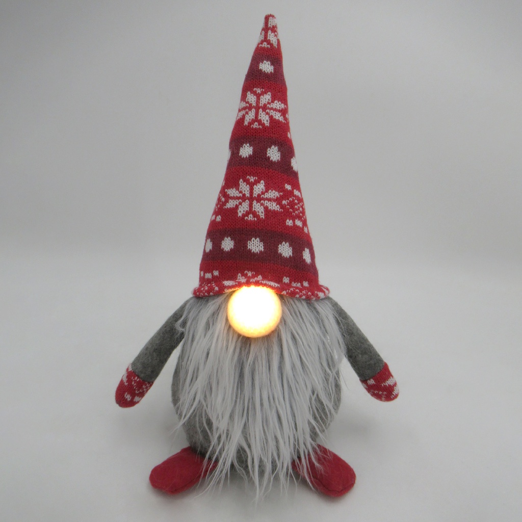 Hagin Red and Grey LED Christmas sitting gnome 36cm 2xCR2032