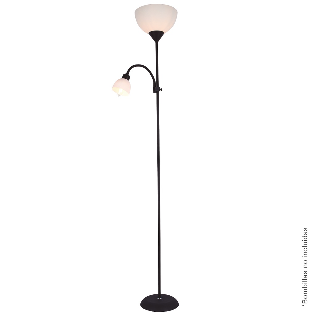 Lampe sur pied série Nawis 1760 mm E27 avec lumière de lecture E14 noire