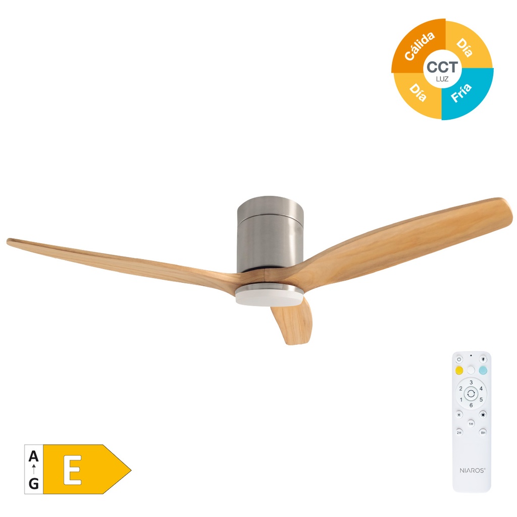 Ventilateur de plafond avec commande 52' moteur DC CCT réglable 3 pales Bois et blanc