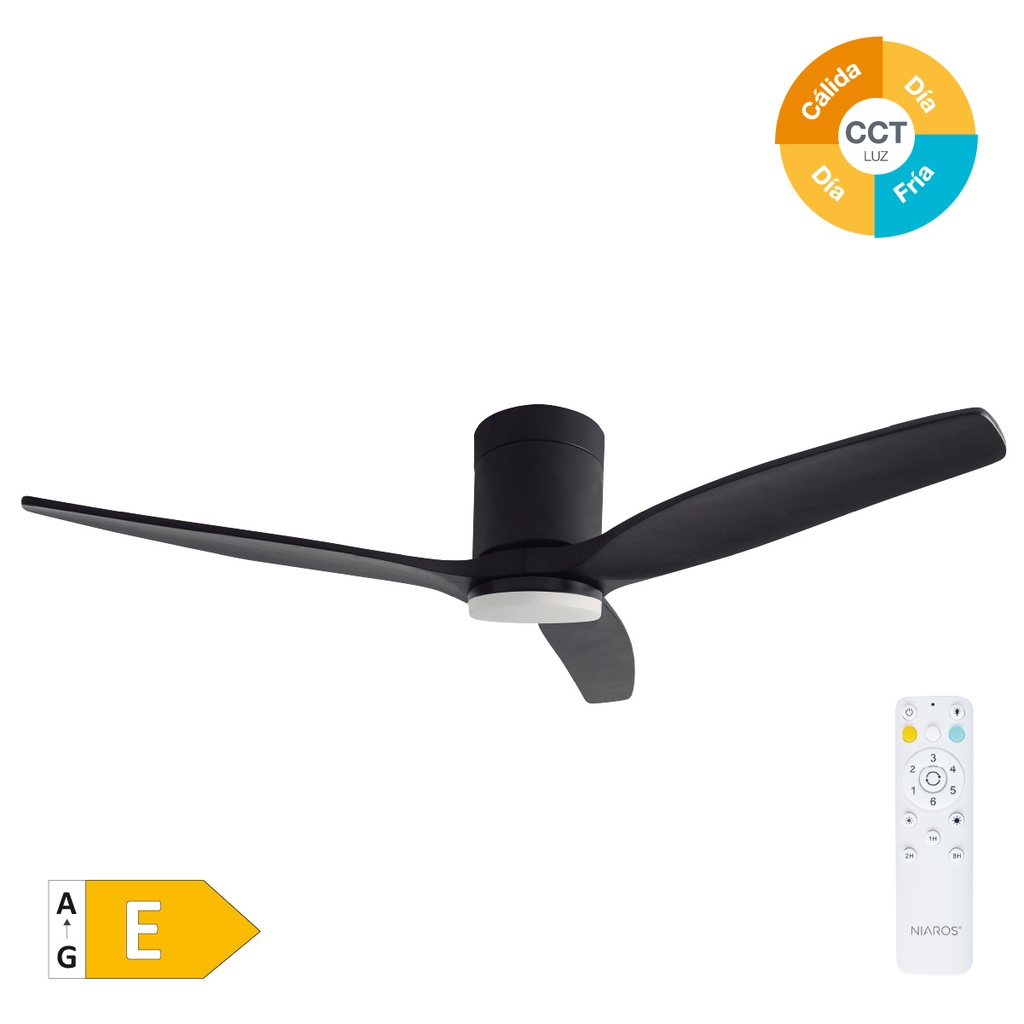 Ventilateur de plafond avec commande 52' moteur DC CCT réglable 3 pales Bois et blanc