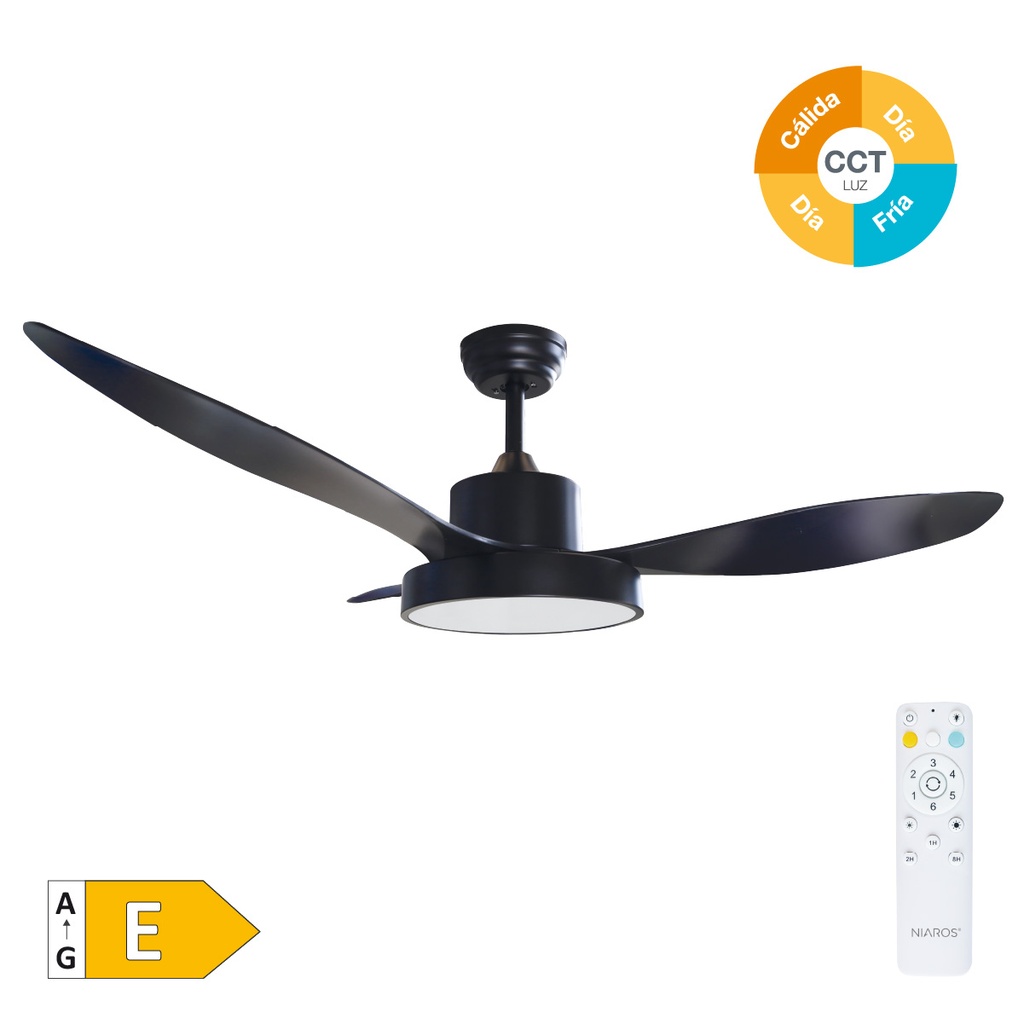 Biula 48' DC ceiling fan with remote control CCT 3 blades dimmeable Black