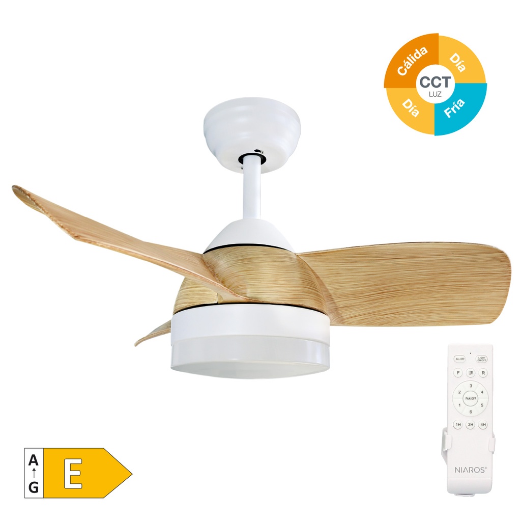 Ventilador de teto Namuno com luz CCT regulável e controlo remoto Ø71 3 pás DC Branco