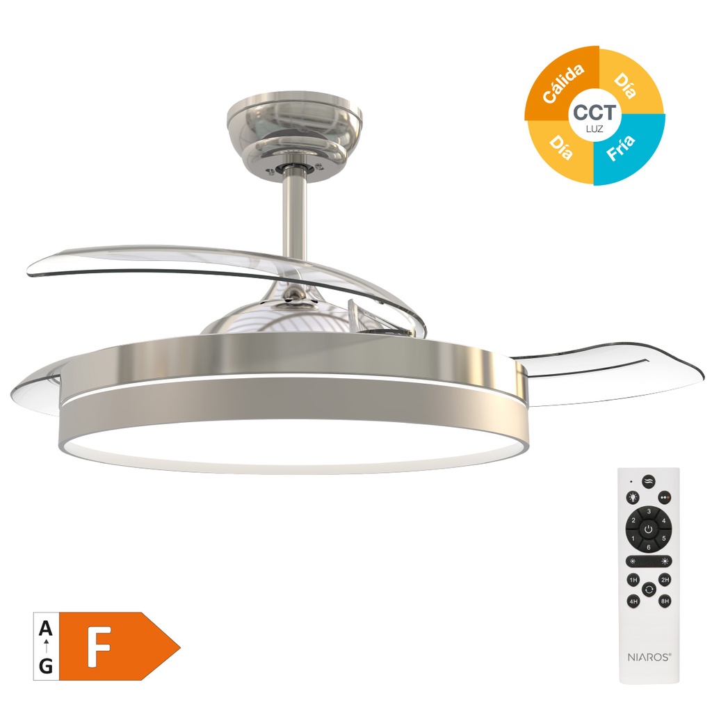 Lugela 42' DC ceiling fan with remote control CCT 3 retractable blades transparent Nickel