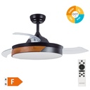 Ventilador techo Likasi con luz CCT regulable y mando Ø107 3 aspas retráctiles DC Negro