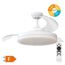 Ventilador techo Tungati con luz CCT regulable y mando Ø107 3 aspas retráctiles DC Blanco