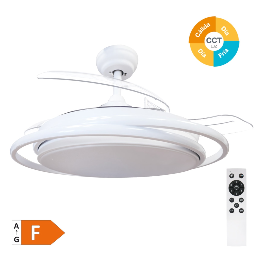 Ventilador de teto Bauala com luz CCT regulável e controlo remoto Ø107 3 pás retráteis DC Branco