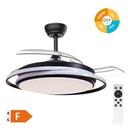 Ventilador techo Bauala con luz CCT regulable y mando Ø107 3 aspas retráctiles DC Negro