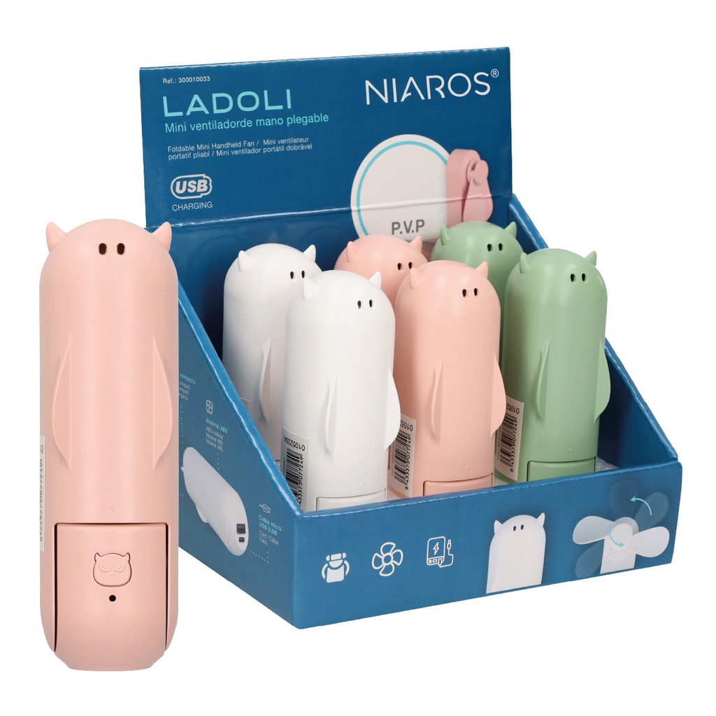 Mini ventilador de mano plegable Ladoli USB recargable - 6u caja exp