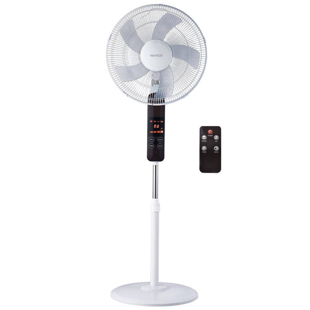 Tehri Stand Fan 43cm Ø 30W with remote DC motor - White