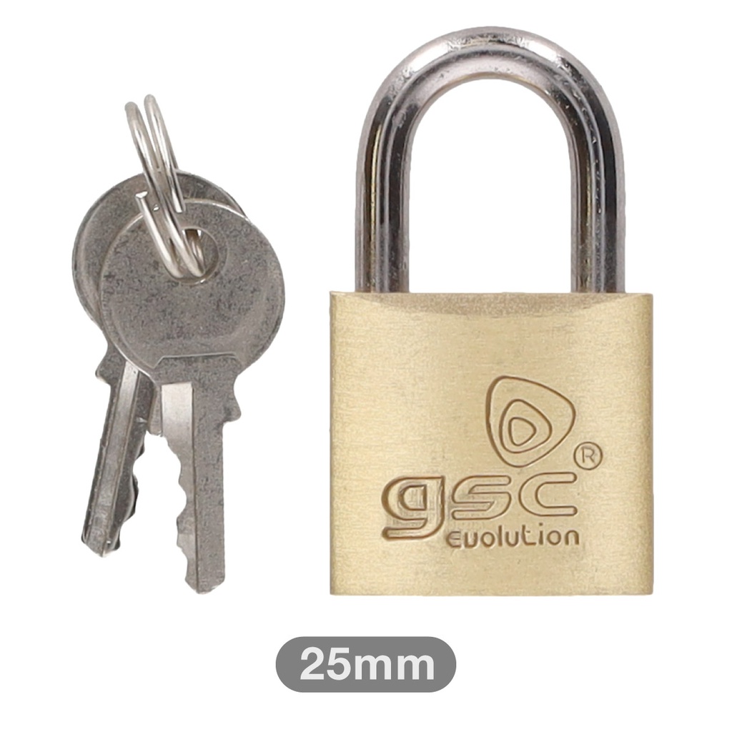 Brass padlock short neck steel 25mm 2 keys