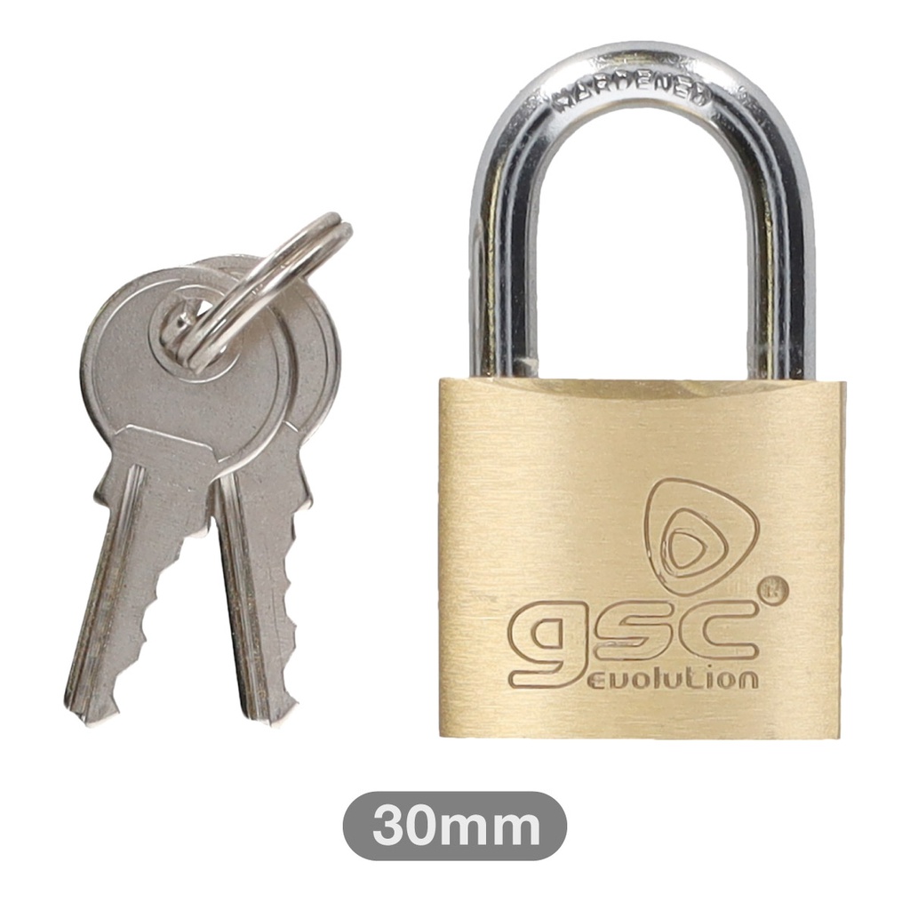 Brass padlock short neck steel 30mm 2 keys - BOX OF 12