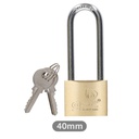 Brass padlock long neck steel 40mm 2 keys - BOX OF 12