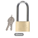 Brass padlock long neck steel 50mm 2 keys