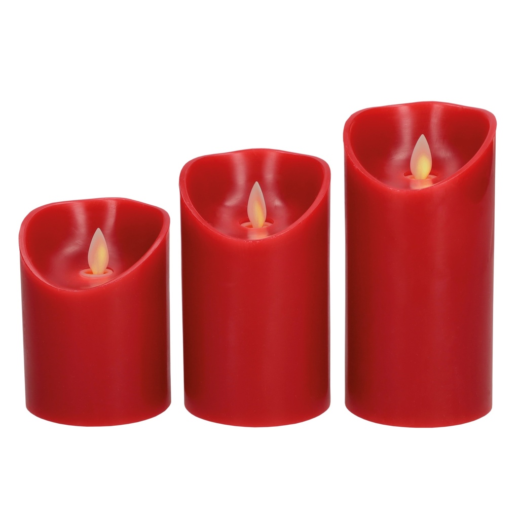 Pack 3 velas decorativas LED de cera 100 - 120 - 150mm Rojo