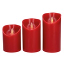 Set of 3 decorative LED wax candles 100- 120- 150mm Red