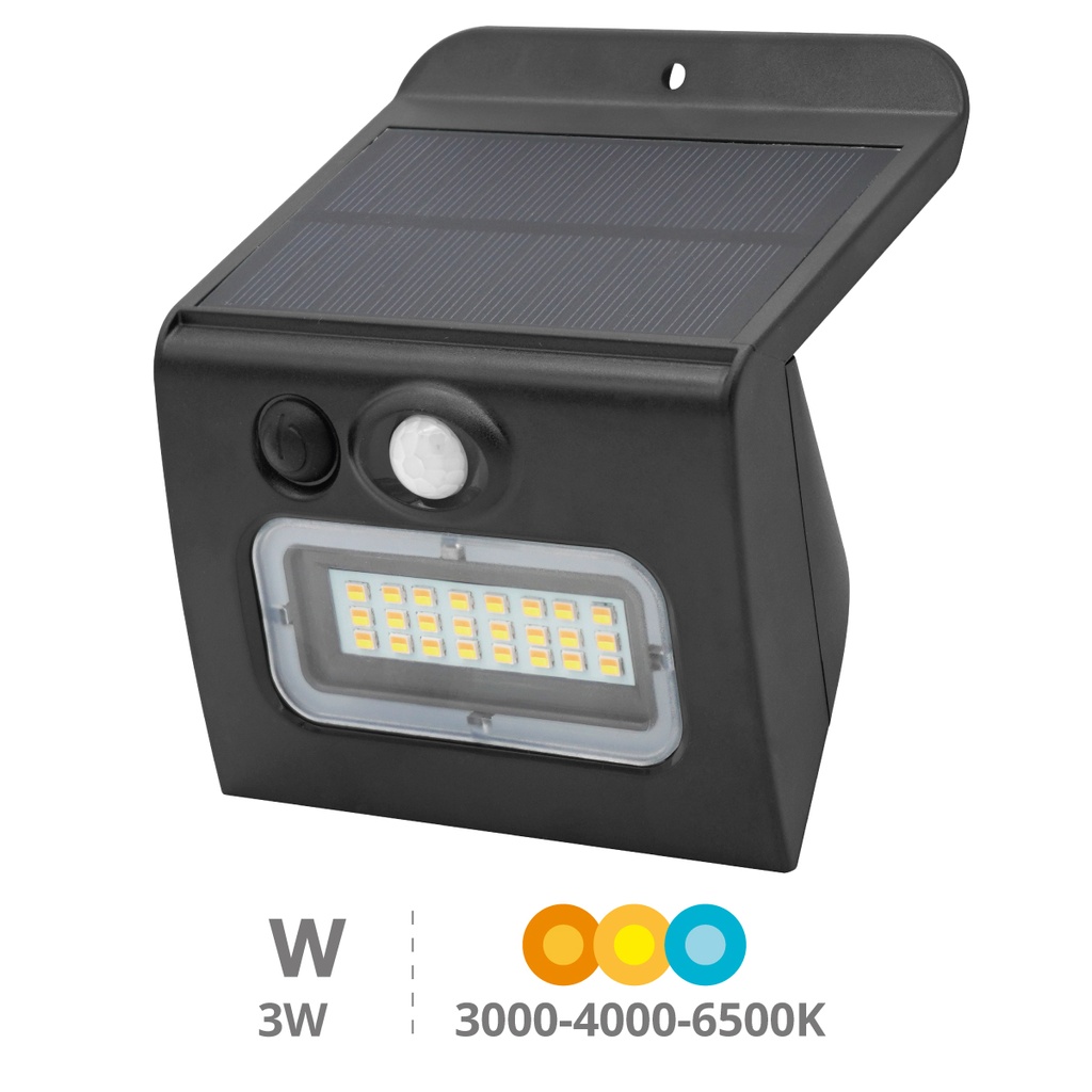 Aplique solar LED Egoda con sensor de movimiento y crepuscular 3W 3000 - 4000 - 6500K Negro