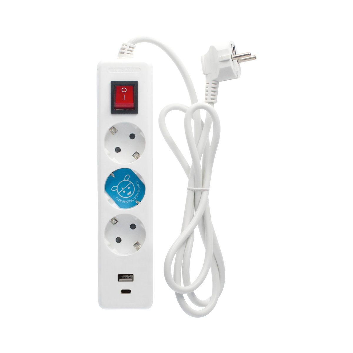 Extensão elétrica 3T + USB C + A com interruptor (3x1.5mm) 1,4M Branco