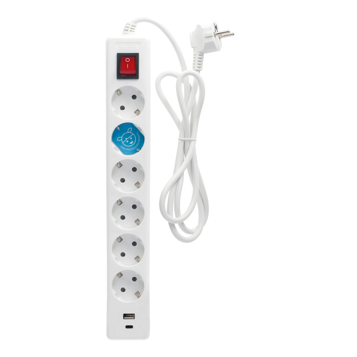 6way socket with switch (3x1.5mm) 1,4M wire + 2USB A + C