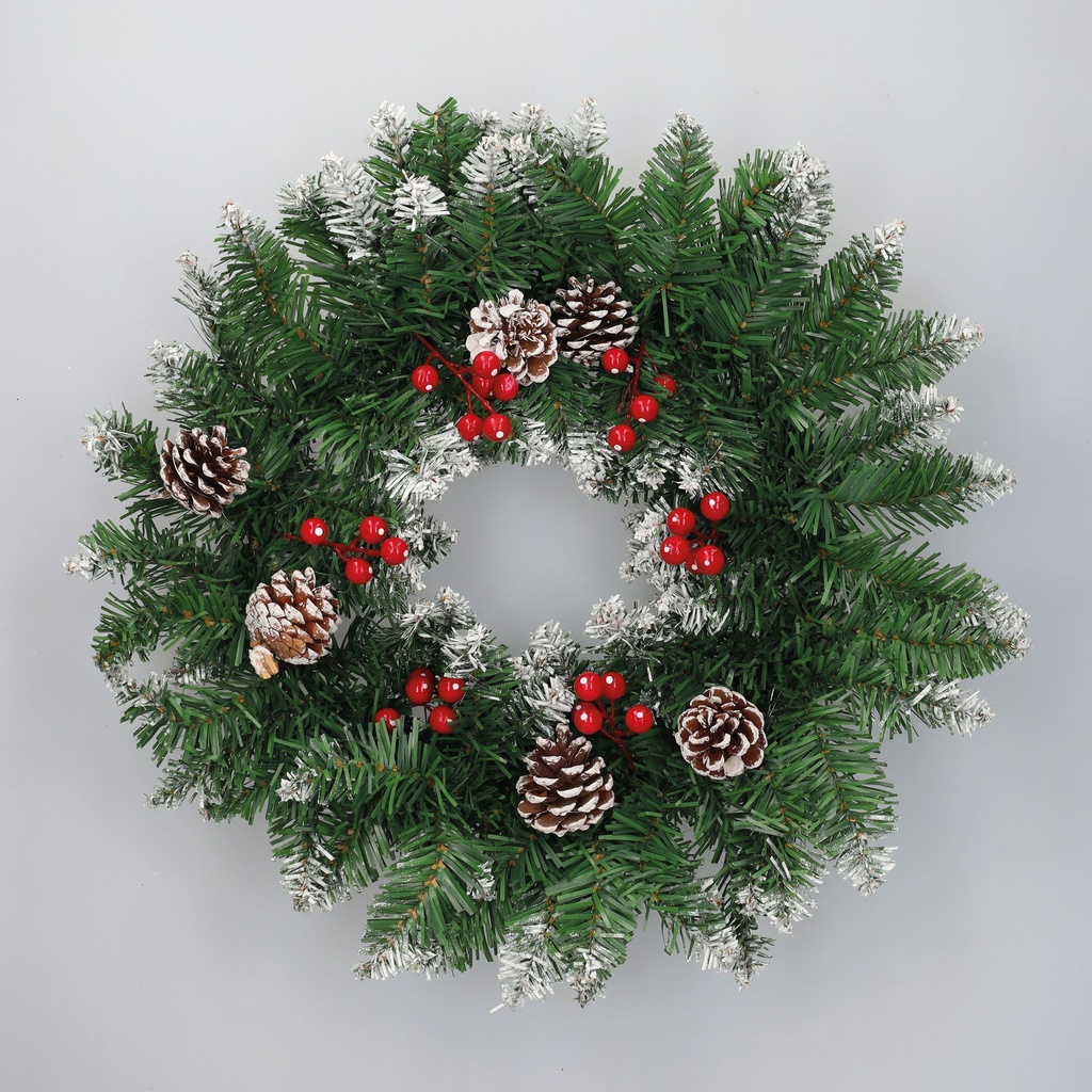 Baliti Artificial Christmas wreath Ø50 80 white tips, berries and pinecones