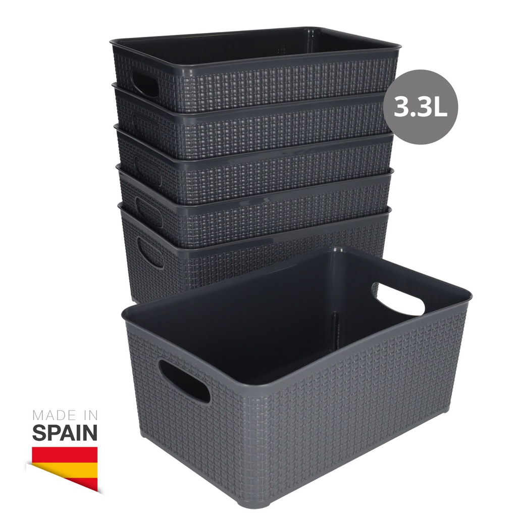 Cesto organizador plástico 3,3L Gris - 6u retráctil