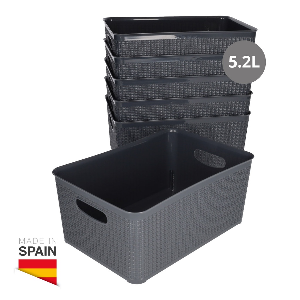 Cesto organizador plástico 5,2L Gris - 6u retráctil