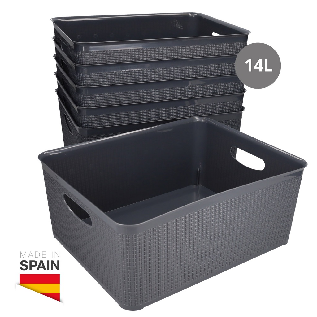 Cesto organizador plástico 14L Gris - 6u retráctil