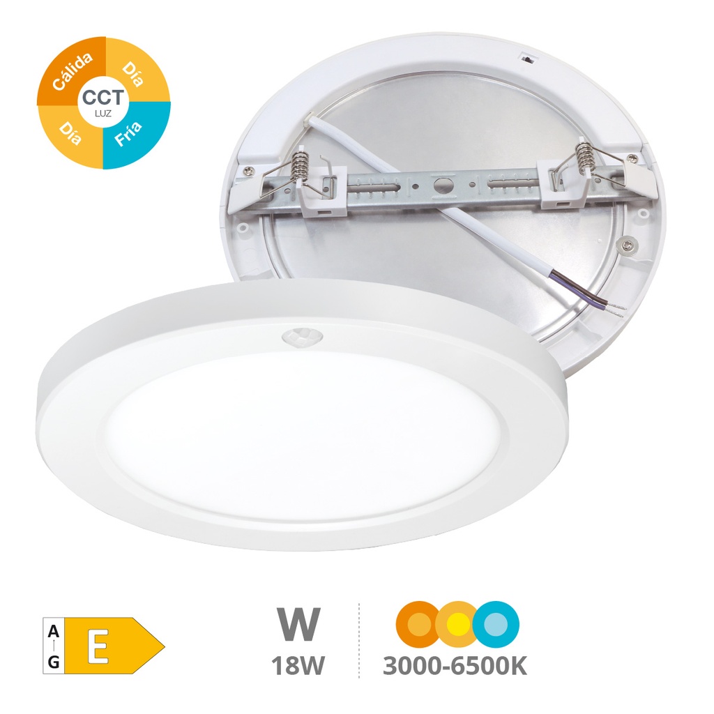 Downlight LED Bario empotramiento regulable con sensor movimiento y crepuscular 18W 3000K a 6500K regulable