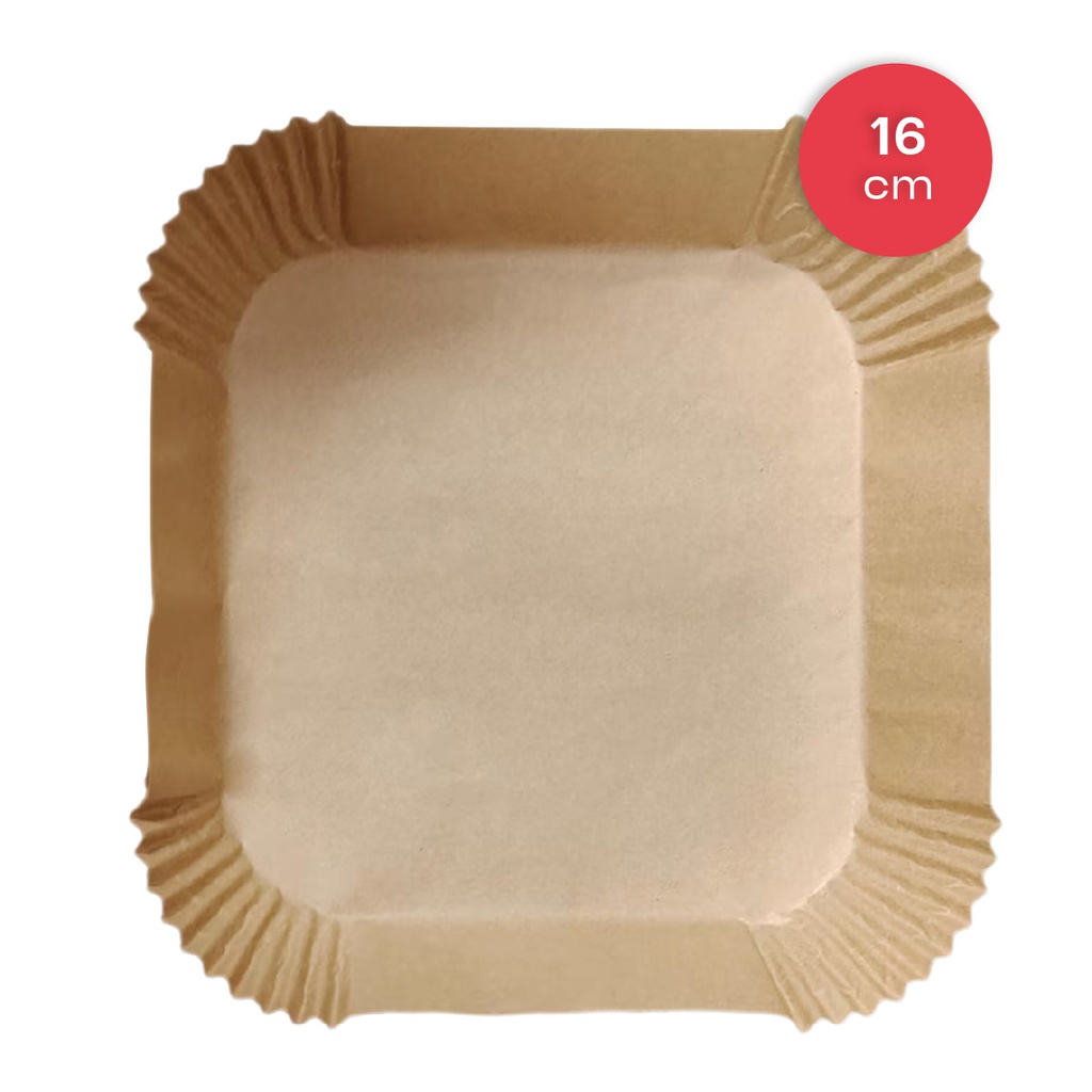 Pack 100 folhas papel para Air Fryer quadrado 16cm