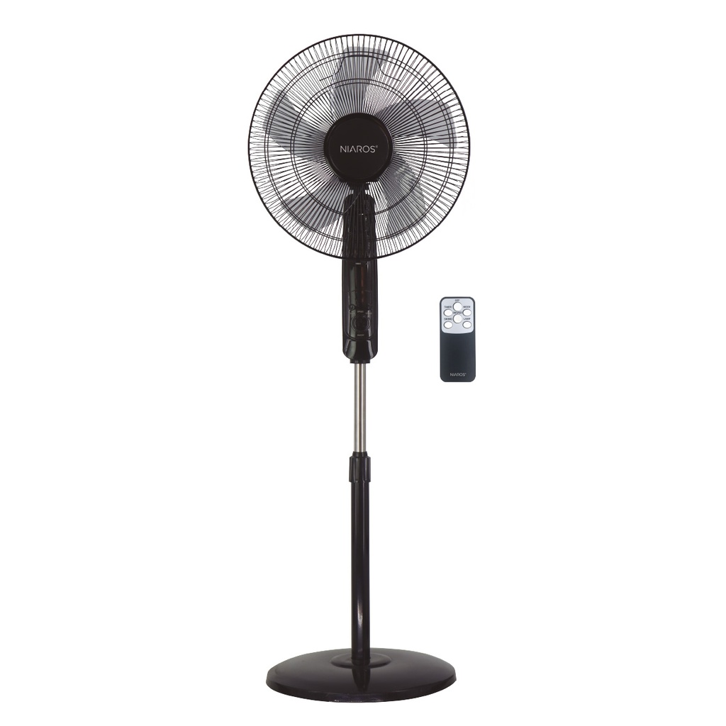 Ventilador de pé Lungra com controlo remoto e temporizador Ø43cm 50W Preto