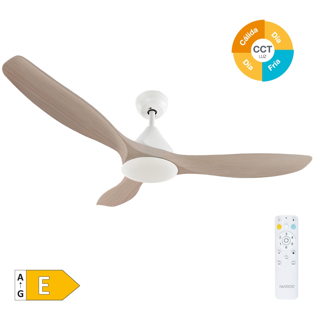 Ventilador techo Luma con luz CCT regulable y mando Ø117 3 aspas DC Blanco