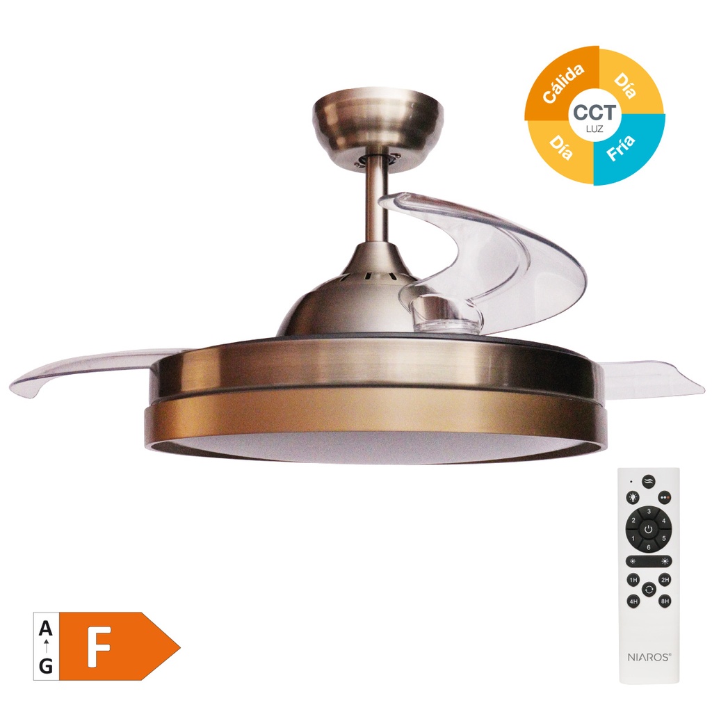 Lugela ceiling fan with dimmable CCT and remote control Ø107 3 retractable blades DC Gold