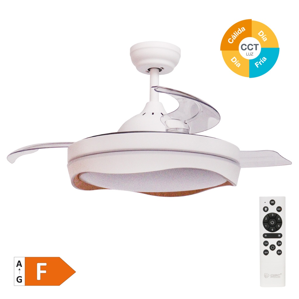 Nicosia ceiling fan with dimmable CCT and remote control Ø107 3 retractable blades DC White