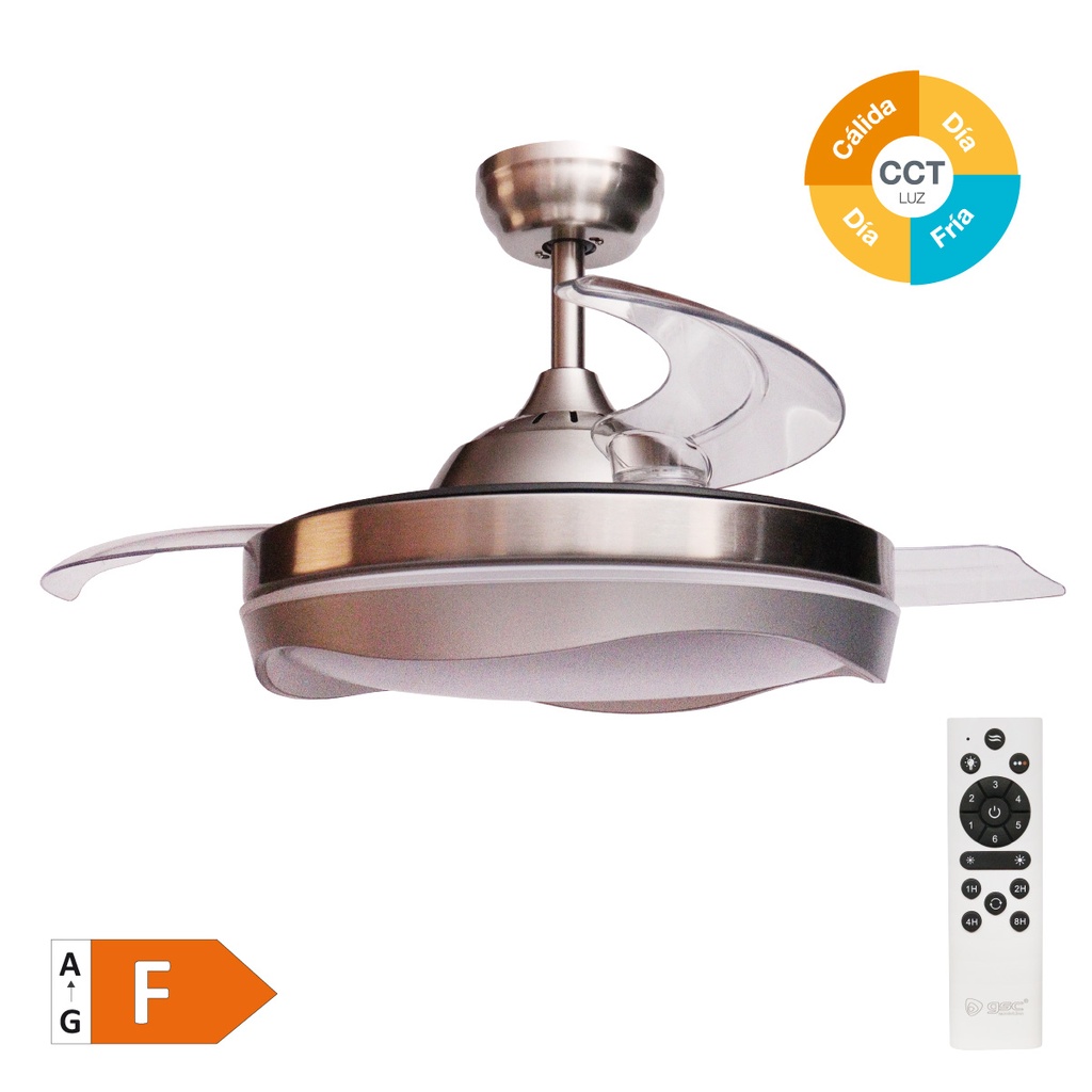 Nicosia ceiling fan with dimmable CCT and remote control Ø107 3 retractable blades DC Nickle