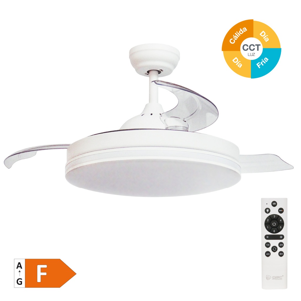 Oliveri ceiling fan with dimmable CCT and remote control Ø107 3 retractable blades DC White