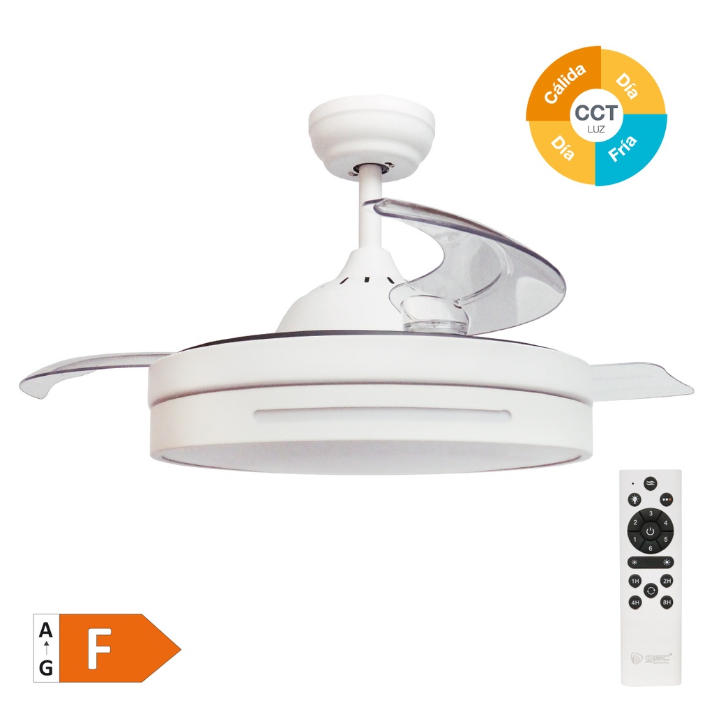 Ventilateur de plafond Buccheri avec CCT réglable et commande Ø107 3 pales rétractables DC Blanc