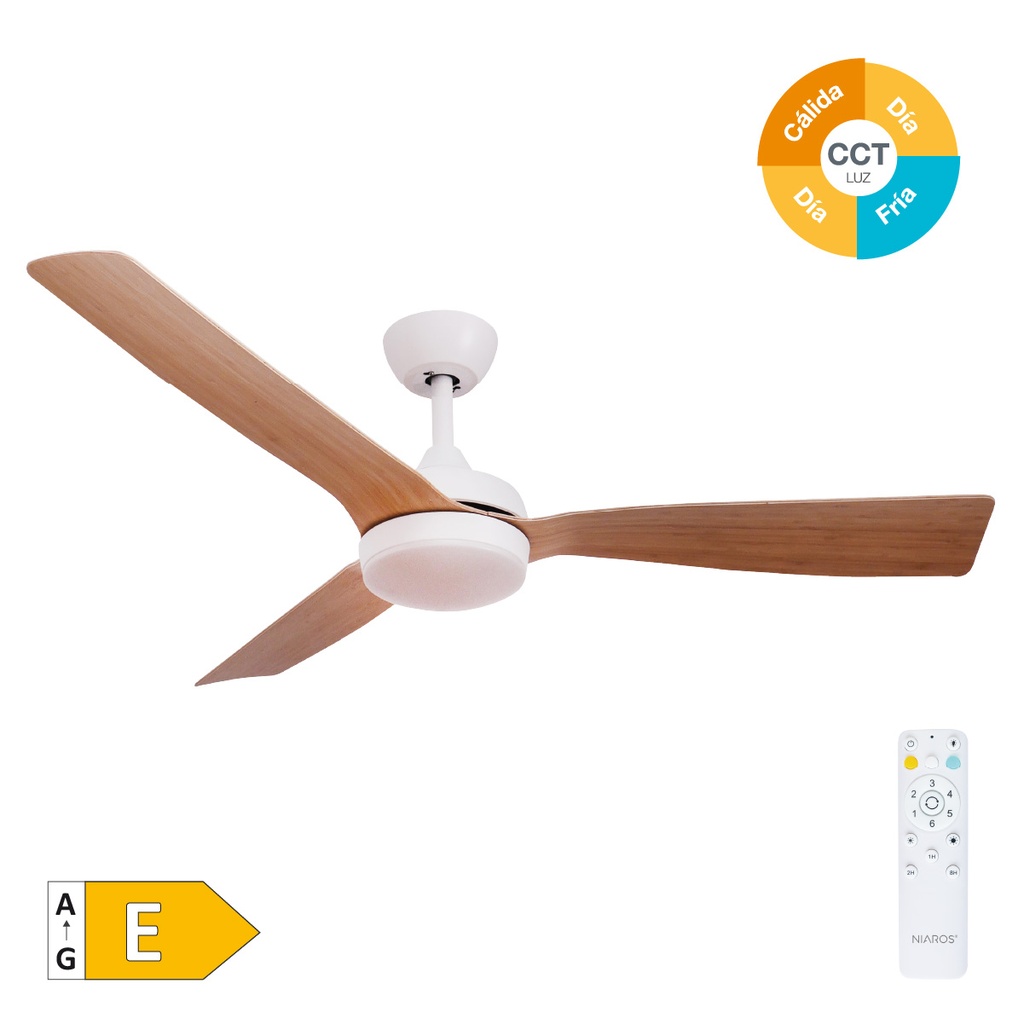 Ventilador techo Cefalú con luz CCT regulable y mando Ø132 3 aspas DC Blanco