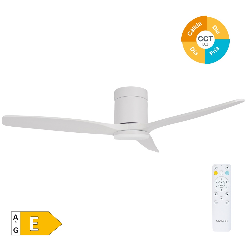 Ventilador de teto inteligente Kasama com luz CCT regulável e comando Ø132 3 pás DC Branco