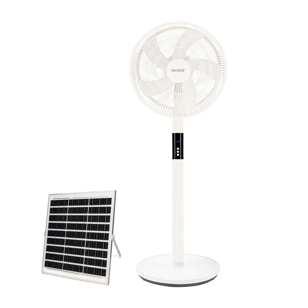 Kit ventilateur sur pied et panneau solaire Sanluri avec contrôle Ø39cm 15W moteur DC Blanc