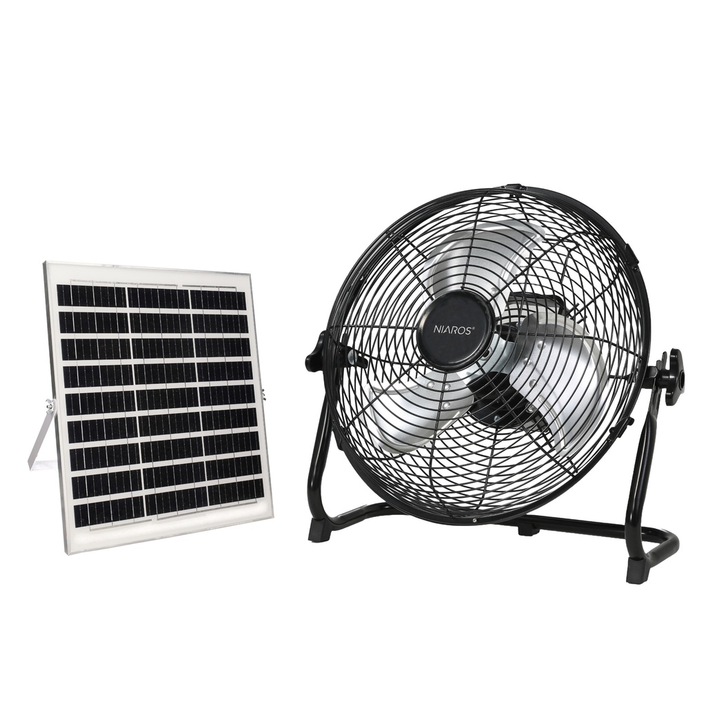 Kit ventilador metálico de suelo y panel solar Nuoro Ø36cm 15W motor DC Negro