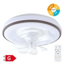 Ventilateur de plafond rotatif Aversa avec lumière CCT réglable et commande Ø50 7 pales DC Blanc